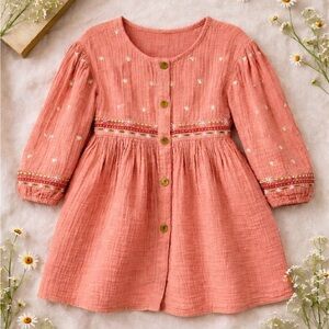OLD NAVY Girls Amberglow Embroidered Gauze Dress - Size 5 Boho Cottagecore NWOT